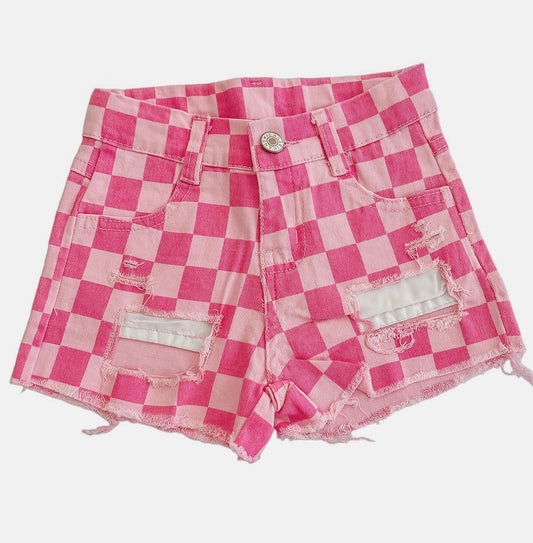 Pink Girls Checkered Shorts